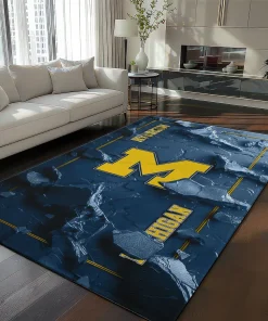 Michigan Wolverines Rug - Cracked Surface Design Blue