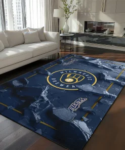 Milwaukee Brewers Rug - Cracked Surface Design Navy Blue