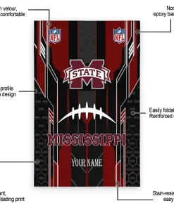 Alternative view of Mississippi State Bulldogs Rug - Personalized Football Laces Maroon
