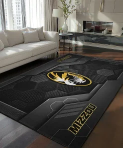 Missouri Tigers Rug - Hexagonal Grid Pattern Black