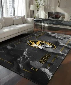 Missouri Tigers Rug - Cracked Surface Design Black