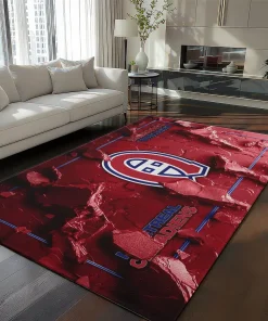 Montreal Canadiens Rug - Cracked Surface Design Red