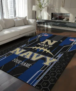 Navy Midshipmen Rug - Personalized Football Laces Blue