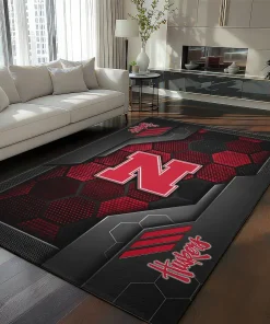 Nebraska Cornhuskers Rug - Hexagonal Grid Pattern Red
