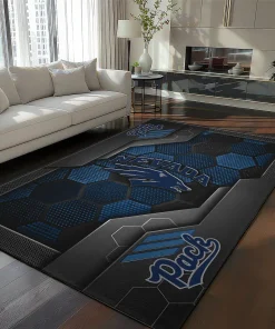 Nevada Wolf Pack Rug - Hexagonal Grid Pattern Blue
