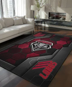 New Mexico Lobos Rug - Hexagonal Grid Pattern Red