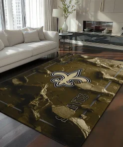 New Orleans Saints Rug - Cracked Surface Design Gold