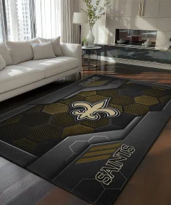 New Orleans Saints Rug - Hexagonal Grid Pattern Black