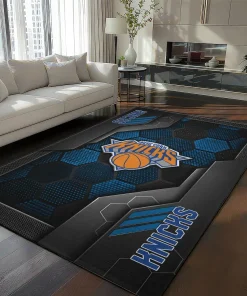 New York Knicks Rug - Hexagonal Grid Pattern Blue