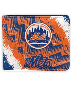 New York Mets Wallet - Custom Textured Pattern Blue Orange