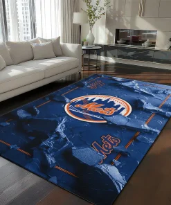 New York Mets Rug - Cracked Surface Design Blue