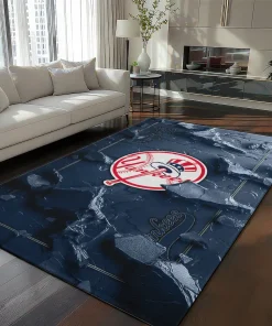 New York Yankees Rug - Cracked Surface Design Navy