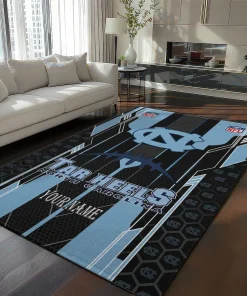 North Carolina Tar Heels Rug - Personalized Football Laces Light Blue
