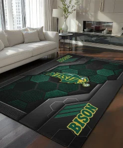 North Dakota State Bison Rug - Hexagonal Grid Pattern Green