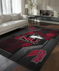Northern Illinois Huskies Rug - Hexagonal Grid Pattern Red