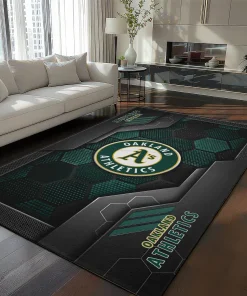 Oakland Athletics Rug - Hexagonal Grid Pattern Green