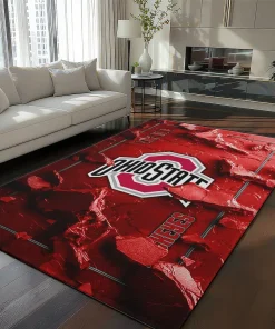 Ohio State Buckeyes Rug - Cracked Surface Design Scarlet