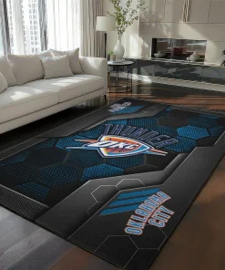 Oklahoma City Thunder Rug - Hexagonal Grid Pattern Blue