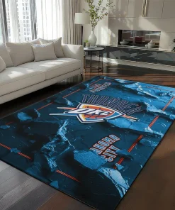 Oklahoma City Thunder Rug - Cracked Surface Design Blue