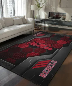 Ole Miss Rebels Rug - Hexagonal Grid Pattern Red