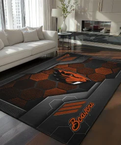 Oregon State Beavers Rug - Hexagonal Grid Pattern Orange