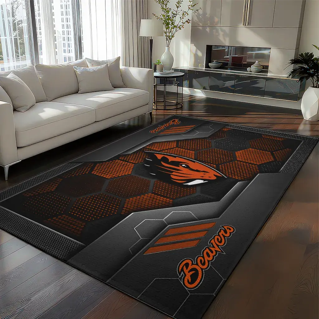 Oregon State Beavers Rug - Hexagonal Grid Pattern Orange