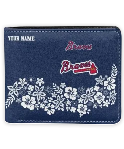 Atlanta Braves Wallet - Personalized Floral Cluster Navy White
