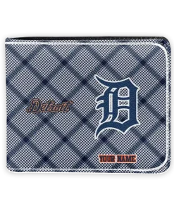 Detroit Tigers Wallet - Personalized Plaid Grid Navy