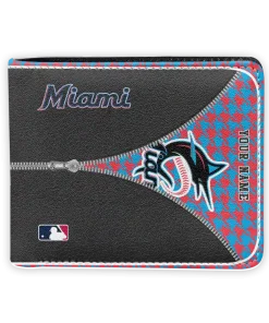 Miami Marlins Wallet - Personalized Zipper Split Blue Black