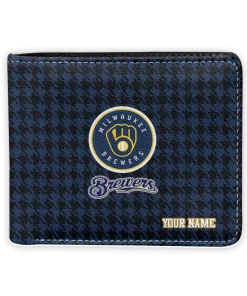Milwaukee Brewers Wallet - Personalized Classic Houndstooth Navy Blue