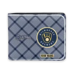 Milwaukee Brewers Wallet - Personalized Plaid Grid Navy Blue