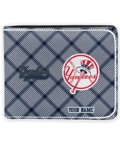 New York Yankees Wallet - Personalized Plaid Grid Navy