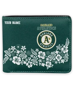 Oakland Athletics Wallet - Personalized Floral Cluster Green White