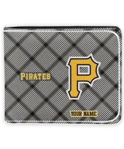 Pittsburgh Pirates Wallet - Personalized Plaid Grid Black
