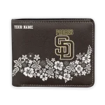 San Diego Padres Wallet - Personalized Floral Cluster Brown White