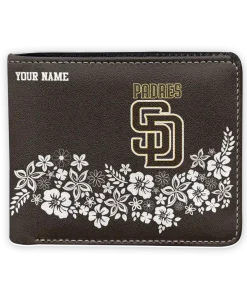 San Diego Padres Wallet - Personalized Floral Cluster Brown White