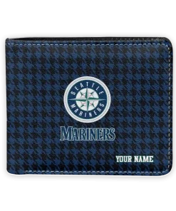 Seattle Mariners Wallet - Personalized Classic Houndstooth Navy Blue