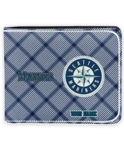 Seattle Mariners Wallet - Personalized Plaid Grid Navy Blue