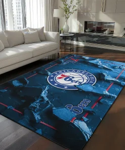 Philadelphia 76ers Rug - Cracked Surface Design Blue