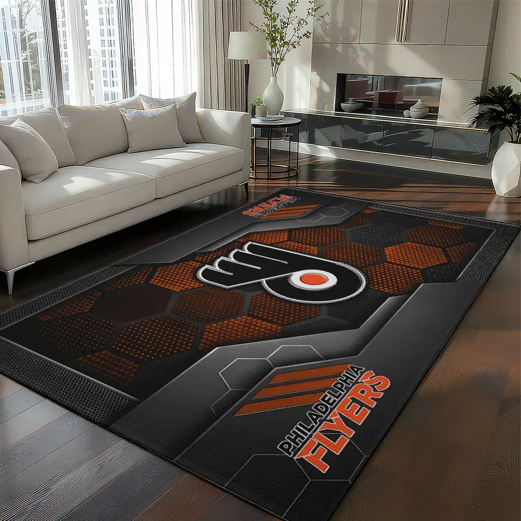 Philadelphia Flyers Rug - Hexagonal Grid Pattern Orange