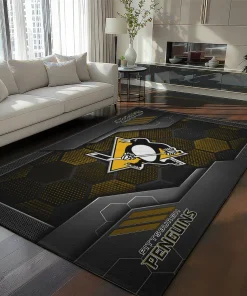 Pittsburgh Penguins Rug - Hexagonal Grid Pattern Yellow