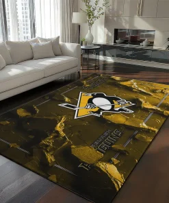 Pittsburgh Penguins Rug - Cracked Surface Design Yellow
