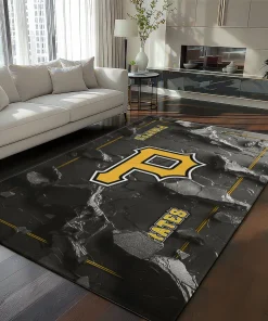 Pittsburgh Pirates Rug - Cracked Surface Design Black