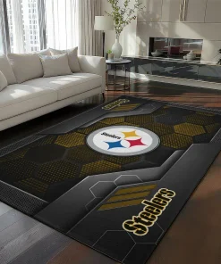 Pittsburgh Steelers Rug - Hexagonal Grid Pattern Black