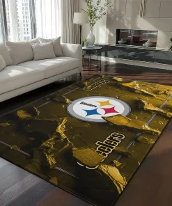 Pittsburgh Steelers Rug - Cracked Surface Design Gold
