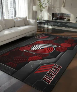 Portland Trail Blazers Rug - Hexagonal Grid Pattern Red