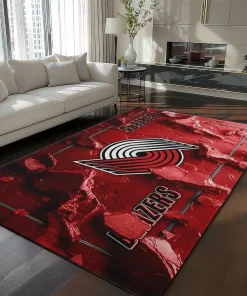 Portland Trail Blazers Rug - Cracked Surface Design Red