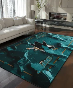 San Jose Sharks Rug - Cracked Surface Design Teal