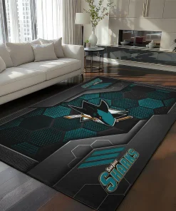 San Jose Sharks Rug - Hexagonal Grid Pattern Teal