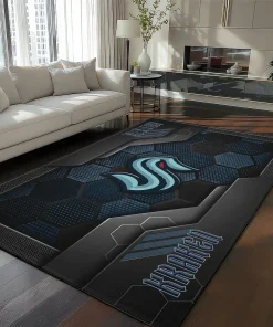 Seattle Kraken Rug - Hexagonal Grid Pattern Blue